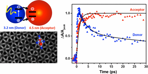 Directional Carrier Transfer in Strongly Coupled Binary Nanocrystal Superlattice Films Formed by Assembly and in Situ Ligand Exchange at a Liquid–Air Interface